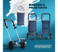 MONZANA® Chariot de courses bleu merle 56 litres 3en1 pliable compartiment isotherme poignée réglable bandes réfléchissantes