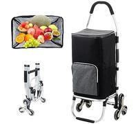 SADOMAIN Chariot de Courses 6 Roues en Aluminium avec Compartiment Impermeable Isotherme Caddie de Courses Pliable 3 en 1 Sac Chariot Montant Escalier Noir (Black)