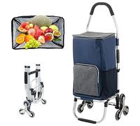 SADOMAIN Chariot de Courses 6 Roues en Aluminium avec Compartiment Impermeable Isotherme Caddie de Courses Pliable 3 en 1 Sac Chariot Montant Escalier Noir (Blue)