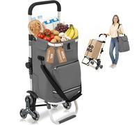 Sekey Chariot de Courses 3 Roues Monte Escalier Pliable 3 en 1, Caddie Isotherme avec Sac Amovible, Diable et Trolley, Grande Capacité, Léger et Solide, Idéal Courses et Seniors - Gris