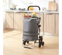 Chariot de Courses Chariot de Transport avec Compartiment Isotherme Pliable Monte-escaliers Sac Amovible Imperméable Aluminium Polyester Oxford 600D 100 x 45 x 36 cm Gris Foncé