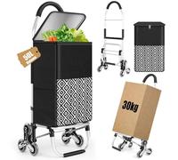 Chariot de courses en aluminium de 50 l - Avec compartiment isotherme - Chariot de courses avec chemin d'escalier - Pliable - Sac de courses avec 6 roues - Panier à provisions avec roulettes - Noir