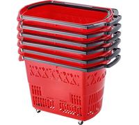 Chariot de courses en plastique - 6 pièces - 39 l - Poignée rouge - Chariot de courses robuste - Pliable - Léger et pratique