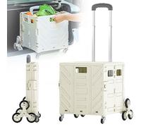 Chariot de courses léger avec couvercle sécurisé, poignée télescopique et roues de monte-escalier à 360° pour courses, voyage, camping et rangement - Charge de 50 kg