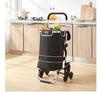 [en.casa] Chariot de Courses Chariot de Transport avec Compartiment Isotherme Pliable Monte-escaliers Sac Amovible Imperméable Aluminium Polyester Oxford 600D 100 x 45 x 36 cm Noir