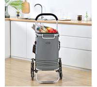 [en.casa] Chariot de Courses Chariot de Transport avec Compartiment Isotherme Pliable Monte-escaliers Sac Amovible Imperméable Aluminium Polyester Oxford 600D 100 x 45 x 36 cm Gris Foncé