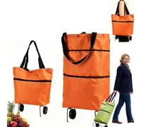 Chariot de Courses Pliable 2 en 1, Sac de Courses Pliable à roulettes, Cabas léger de 23 L pour Les Courses en Voyage (Orange)