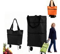 Chariot de Courses Pliable 2 en 1, Sac de Courses Pliable à roulettes, Cabas léger de 23 L pour Les Courses en Voyage (Noir)