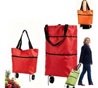 Chariot de Courses Pliable 2 en 1, Sac de Courses Pliable à roulettes, Cabas léger de 23 L pour Les Courses en Voyage (Rouge)