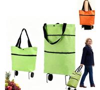 Chariot de Courses Pliable 2 en 1, Sac de Courses Pliable à roulettes, Cabas léger de 23 L pour Les Courses en Voyage (Vert)