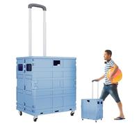 Chariot De Courses Pliable - 47×43×39 Cm | Bac De Rangement pour Coffre | Caisse Ďe Stockage Mobile Repliable | Diable Multifonction avec Poignée Télescopique pour Déménagement Et Achats
