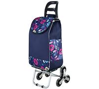 SADOMAIN Chariot de Courses Pliable 50 L Chariot Monte Escalier Capacité 50 kg avec Sac Étanches Trois Roues Poignée Rembourrée Monte-escalier Polyvalent Caddie pour Voyage Bureau (Blue 1)