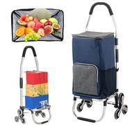 SADOMAIN Chariot de Courses Pliable 6 Roues en Aluminium, Sac Entièrement Isotherme, Caddie de Courses, Monte Escaliers (Blue)