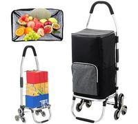Chariot de Courses Pliable 6 Roues en Aluminium, Sac Entièrement Isotherme, Caddie de Courses, Monte Escaliers (Black)