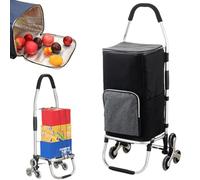 Chariot de Courses Pliable 6 Roues en Aluminium, Sac Entièrement Isotherme, Caddie de Courses, Monte Escalier, Capacité maximale 75 kg (Black)