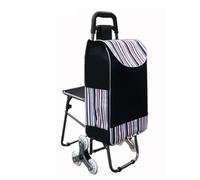 Chariot de Courses Pliable à 6 Roues avec siège, Chariot Robuste pour Seniors, Monte-escalier, capacité de 150 kg, Diable Portable pour Voyages et Camping (Noir 3)