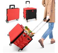 Chariot de Courses Pliable à Roulette, Caddie de Courses, Chariot de Transport avec Couvercle, 4 Roue en Roue en Métal à 360° et Poignée Télescopique, 50kg, Diable Pliable pour Shopping Transport