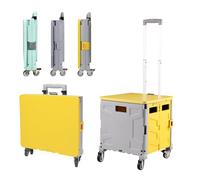 Chariot De Courses Pliable à Roulette - Roues en MéTal, Chariots Pliable avec 4 Roues, Caddie De Courses PoignéE TéLescopique, pour La, Les Courses Shopping, Camping, Maison 50 L(Jaune + Gris)