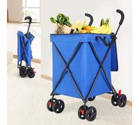Chariot de courses pliable avec 4 roues - Chariot d'épicerie robuste en toile de grande capacité pour courses, buanderie, extérieur et voyage - Chariot portable Ut ty