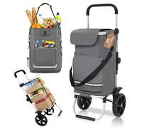 Chariot De Courses Pliable Avec Compartiment Réfrigérant, Chariot 3-En-1, Chariot De Transport Et Sac à Dos, Chariot De Courses, Capacité 60 L Et Sangle De Fixation, Chariot De Courses Avec Roues, Cha