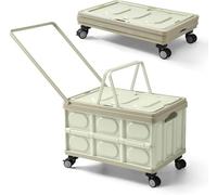 Chariot de courses pliable avec couvercle - Caisse à roulettes sur 4 roues pour le shopping, le camping et les voyages, design en plastique durable pour un transport facile