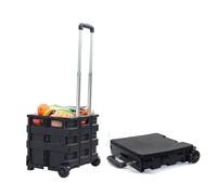 Chariot de courses pliable avec couvercle, capacité de 45 l, charge de 25 kg, barre d'attelage rétractable et 4 roues rotatives à 360°, boîte de rangement parfaite pour les courses et une utilisation