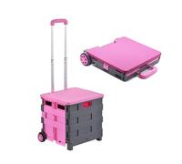 Chariot de courses pliable avec couvercle, capacité de charge de 25 kg, boîte de rangement 45 l, barre d'attelage rétractable, 4 roues rotatives à 360°, idéal pour les courses et le transport
