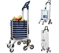 Chariot de courses pliable avec poignée rotative et fonction d'escalier - Chariot utilitaire haute capacité avec housse - Parfait pour les achats faciles et le transport de charges lourdes