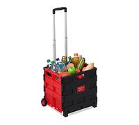 Chariot de Courses Pliable, avec poignée, roulettes en Caoutchouc, 35 kg, Poussette de marché, ABS et Aluminium, Rouge