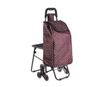 Chariot de Courses Pliable avec siège, 6 Roues, Robuste, pour Seniors, Monte-escalier, capacité 150 kg, Diable Portable pour Voyages et Camping (Marron)
