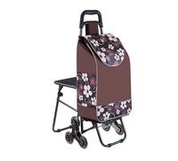 Chariot de Courses Pliable avec siège, 6 Roues, Robuste, pour Seniors, Monte-escalier, capacité 150 kg, Diable Portable pour Voyages et Camping (Marron)