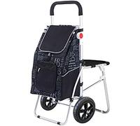 Chariot de Courses Pliable avec siège, Chariots Push-Pull à 2 Roues, poignée réglable avec Sac détachable, capacité de Roue Gonflable de Camion à Main en Alliage d'aluminium,Noir