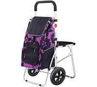 Chariot de Courses Pliable avec siège, Chariots Push-Pull à 2 Roues, poignée réglable avec Sac détachable, capacité de Roue Gonflable de Camion à Main en Alliage d'aluminium,Violet