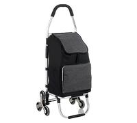 SADOMAIN Chariot de Courses Pliable Caddie Course 6 Roues, Cadre en Aluminium, Sac Imperméable avec, Poussette de Marché,Caddie Panier Montant escalier, Capacité maximale 75kg (Black)
