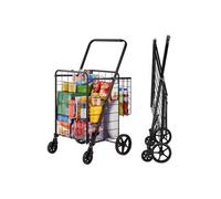 VEVOR Chariot de Courses Pliable Charge 50 kg 4 roulettes Chariot de Supermarché Plus de 85 L avec 2 Paniers Charrette de Courses en Fer avec Doublure Étanche pour Transporter Ranger Linge Épicerie