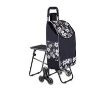 Chariot de courses pliable, chariot d'épicerie robuste avec siège, monte-escalier à 6 roues, capacité de 150 kg, chariot pliable à roulettes pour personnes âgées, voyage et camping