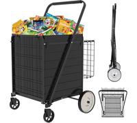 Chariot de courses pliable, chariot utilitaire robuste avec poignée, doublure imperméable amovible, chariot d'épicerie pliable pour supermarché et voyage