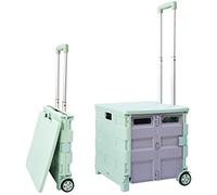 Chariot de courses pliable de 35 kg avec rangement de coffre | Chariot pliable avec couvercle | Chariot utilitaire portable avec poignée télescopique (bleu clair/gris)