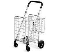 Chariot de Courses Pliable et réglable sur roulettes, Chariot Utilitaire Portable avec Panier arrière, poignée en Mousse, Porte-Bagages en métal pour Les Courses, Les Voyages et Les activité