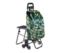 Chariot de Courses Pliable et Robuste avec siège, 6 Roues, Monte-escalier, pour Seniors, capacité 150 kg, Chariot à provisions Pliable, Diable de Voyage et de Camping (ve