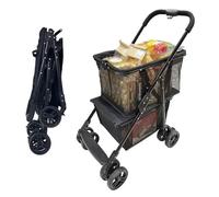 Chariot de courses pliable extra large à roulettes avec panier amovible pour camping, shopping, pique-nique