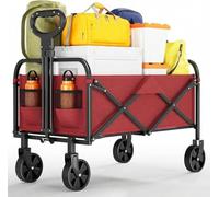 Chariot de Courses Pliable Grande capacité,220L Chariot de Transport Pliable avec Poignée Réglable,Charge 172 kg,Chariot à roulettes Pliant/Caddie Pliable pour Camping,Courses,Plage,Jardin(Rouge)