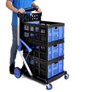 Chariot de courses pliable multifonction avec caisses amovibles et roues pivotantes à 360 degrés pour faciliter le transport des courses et le rangement à la maison