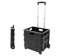 Chariot de courses pliable noir jusqu'à 18 kg avec roues - 30 l - Caisse à roulettes avec poignée télescopique en aluminium - Plastique, panier à provisions, chariot, caisse de transport, roulant