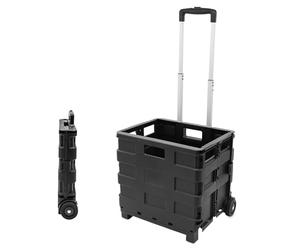 Chariot de courses pliable noir jusqu'à 18 kg avec roues - 30 l - Caisse à roulettes avec poignée télescopique en aluminium - Plastique, panier à provisions, chariot, caisse de transport, roulant