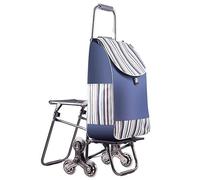 Chariot de courses pliable robuste avec siège, housse imperméable, monte-escalier, design multifonction portable, 6 roues, idéal pour les personnes âgées