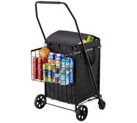 Chariot de Courses Pliable-VEVOR-avec 2 Paniers, Chariot de Supermarché avec Roulettes et Doublure Étanche, Charge 45,3 kg