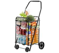VEVOR Chariot de courses pliable avec roulettes pivotantes, chariot de supermarché robuste, charge 40,8 kg, capacité 39 L, panier à linge utilitaire en fer pour camping, épicerie, bagages, noir