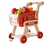 Chariot de Courses pour Enfants, capacité, sécurisé, avec 13 Fruits et légumes aléatoires, Jouet éducatif pour Faire Semblant d'être en épicerie, Rouge