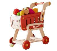 Chariot de Courses pour Enfants, capacité, sécurisé, avec 13 Fruits et légumes aléatoires, Jouet éducatif pour Faire Semblant d'être à l'épicerie, Rouge